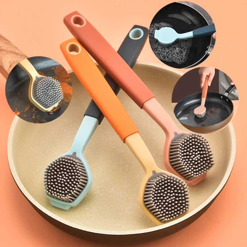 1PC Cleaning Brush Kitchen Soft Plastic Long Handle Silicone Brush Dishes Scrub POTS Brush Decontamination Cleaning Brush