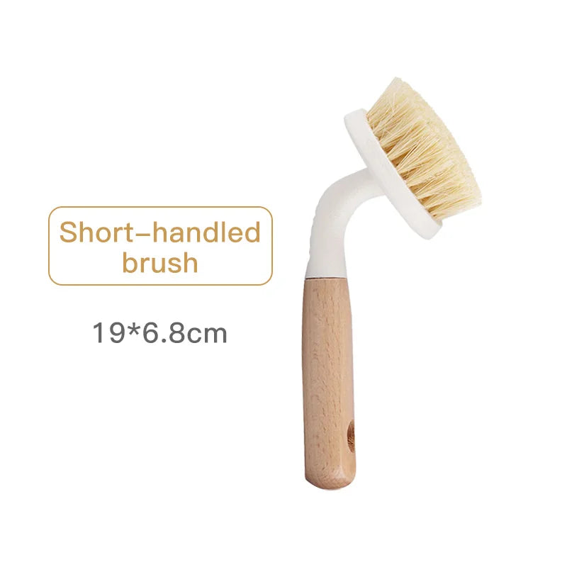 Natural Sisal Soft-Bristled Pot Brush, Household Kitchen Dishwashing Brush, Log Brush, Multi-Functional Beech Cleaning Brush