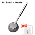 304 Stainless Steel Pot Brush Kitchen Special Pot Washing Steel Wool Ball Brush Long Handle Dish Cleaning Brush Pot Brush Tools