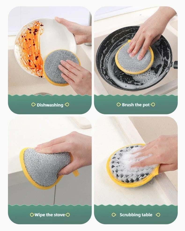 5PCS Double-Side Dish Wash Sponges, Dish Washing Brush Pan Pot, Dishwashing Sponge, Household Cleaning Reusable Kitchen Tools