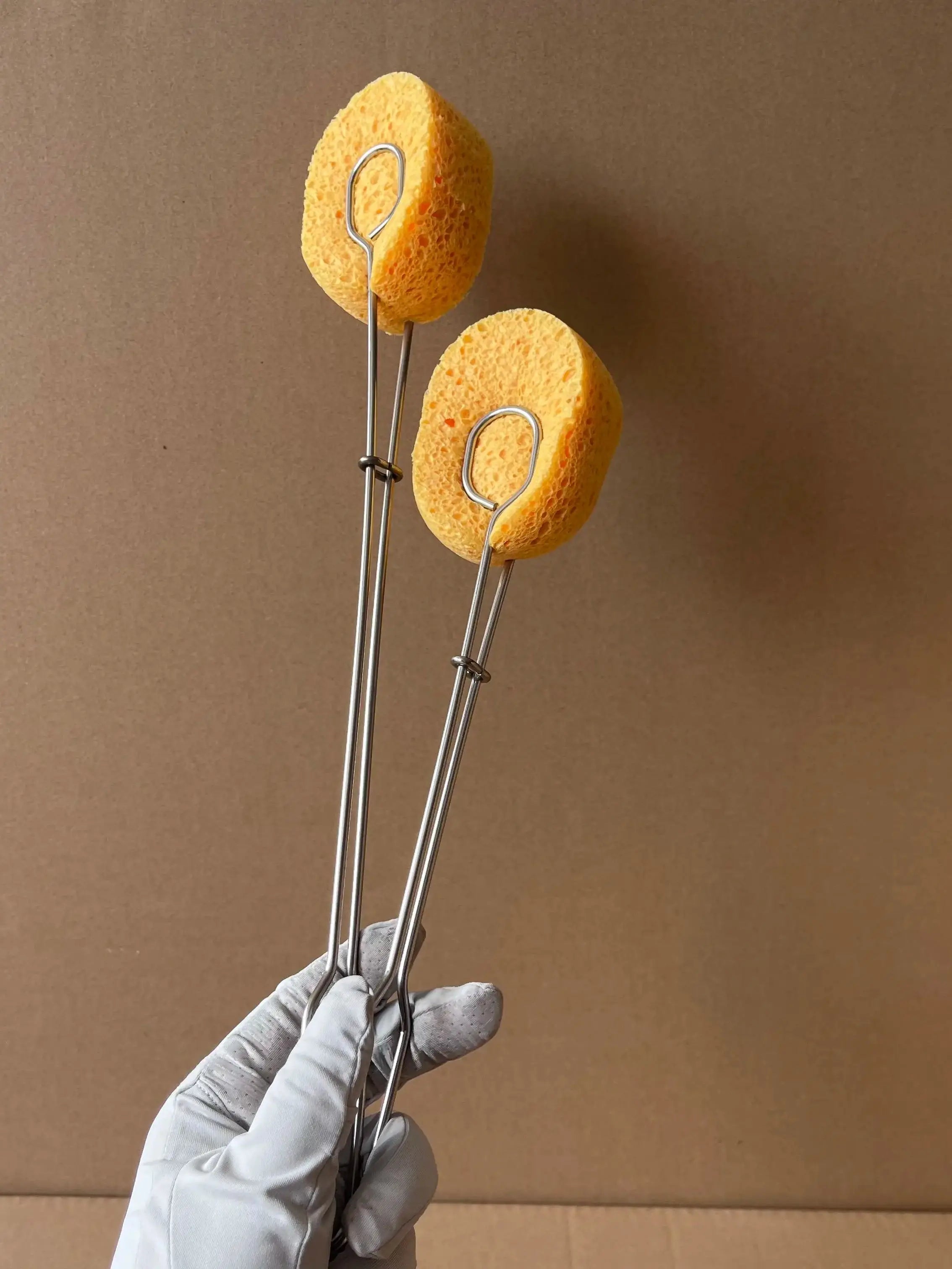 304 Stainless Steel Long Handle Replaceable Sponge  Natural Wood Pulp Cotton Sponge Cup Brush Sponge Bottle Cleaning Brush