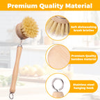 4/5Pcs Bamboo Dish Brush Set Pot Cleaning Brush Long Handle Kitchen Dishes Scrubber Strong Decontamination Rust Removal Utensils