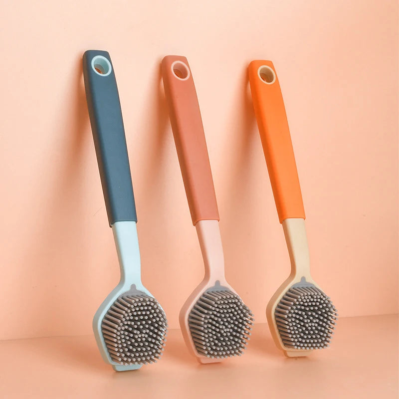 1PC Cleaning Brush Kitchen Soft Plastic Long Handle Silicone Brush Dishes Scrub POTS Brush Decontamination Cleaning Brush