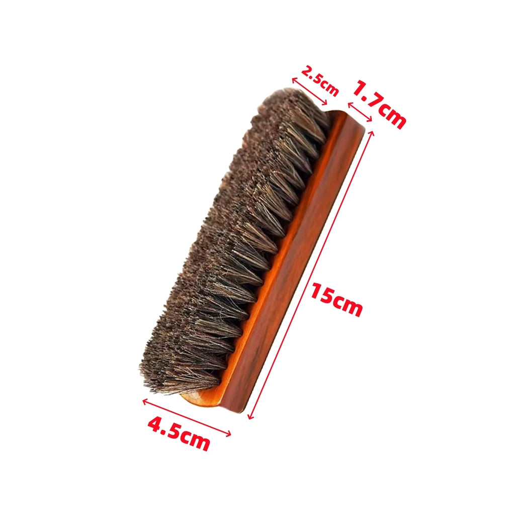 Horsehair Shoe Brush and Multifunctional Portable Plush Shoe Cloth Kit Wooden Handle Leather Car Shoe Cleaning Polishing 1 set