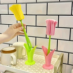 Tulip Style Reusable Cup Brush with Long Handle, Sponge Brush with Removable Sponge Head for Easy Cleaning Glasses,Water Cups