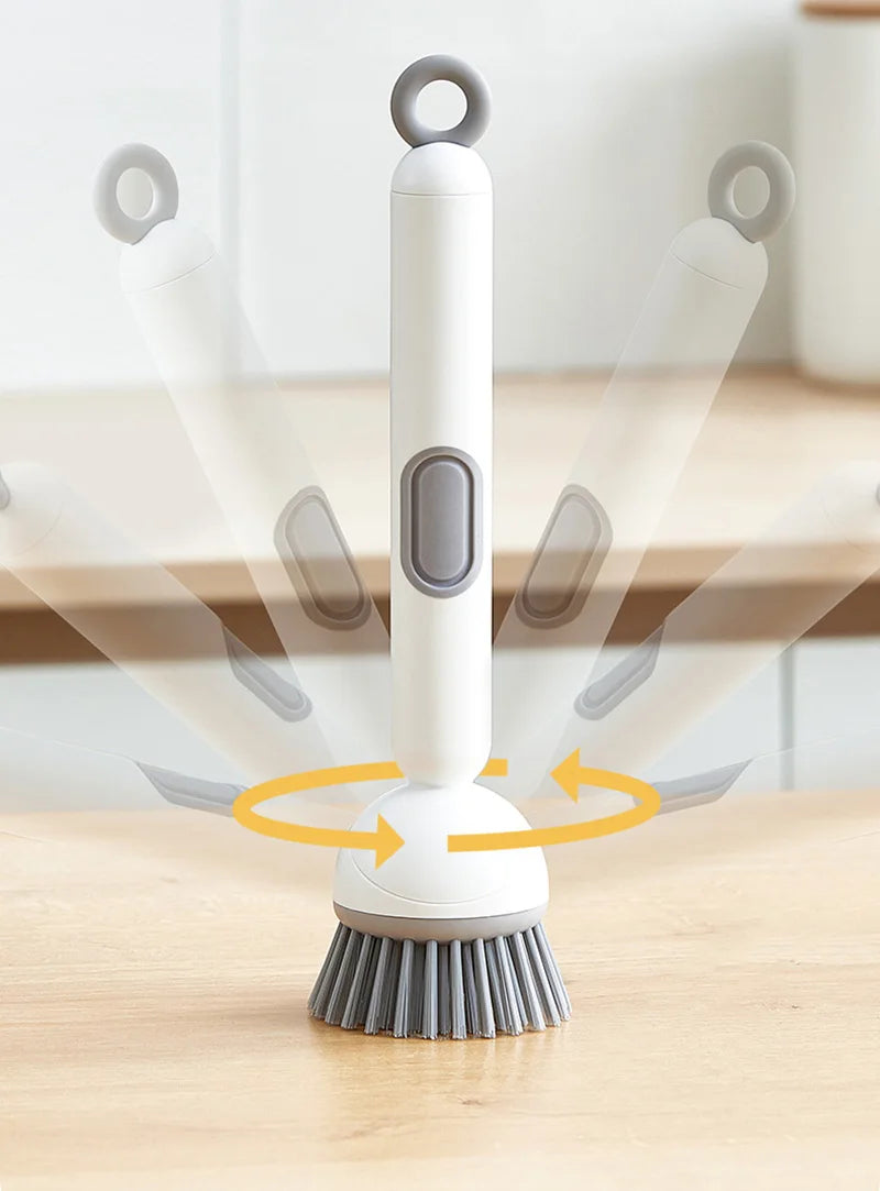 Plastic Dish Brush Rotatable Kitchen Pot Brush Hanging Utensil Brush Convenient Long Handle Home Dishes Brush For Stain Removal