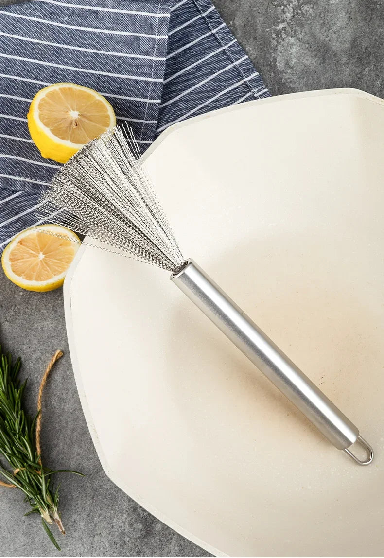 Kitchen Stainless Steel Cleaning Brush Long Handle Utensil Scrubber Anti-Rust Stainless Steel Kitchen Special Brush Pot Tool