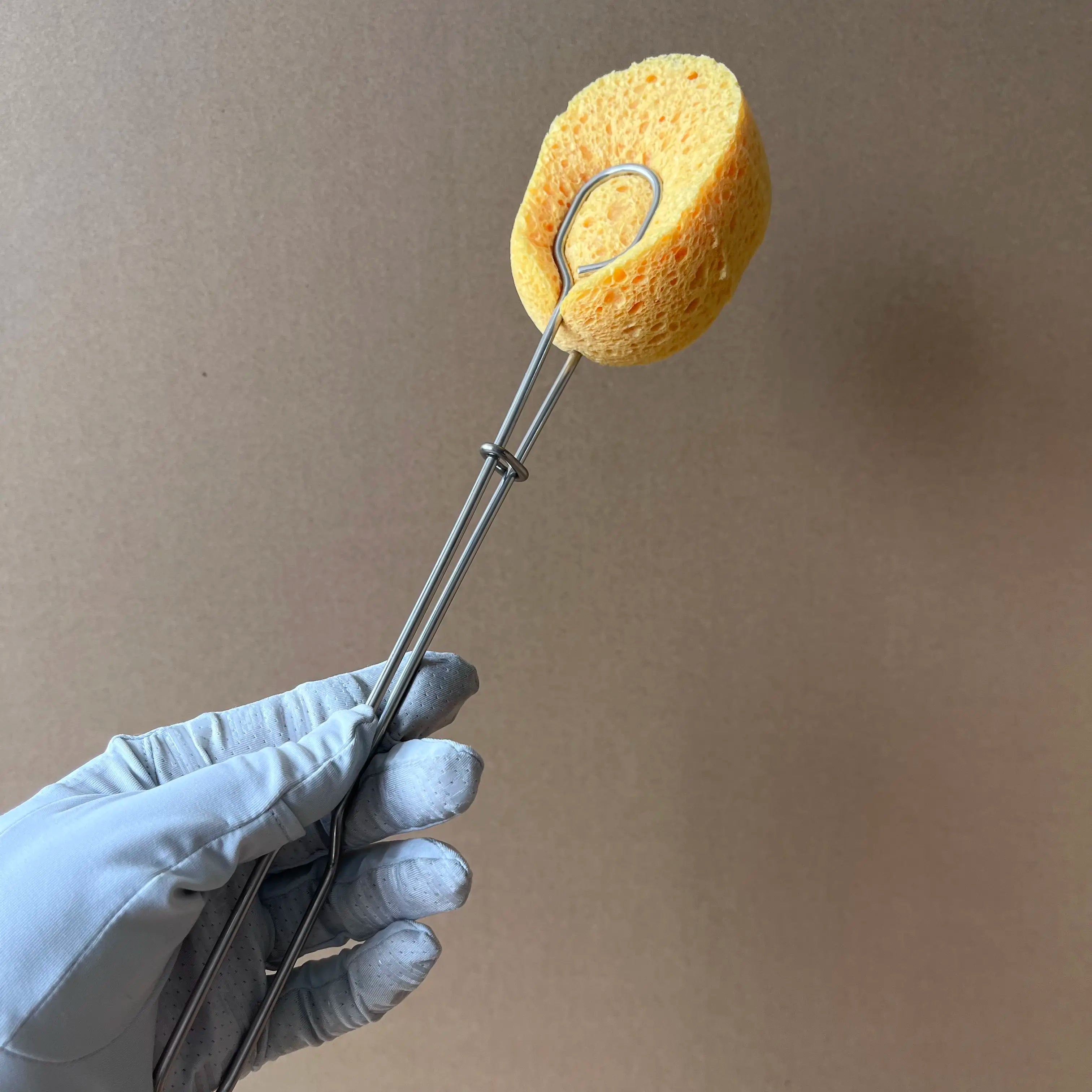 304 Stainless Steel Long Handle Replaceable Sponge  Natural Wood Pulp Cotton Sponge Cup Brush Sponge Bottle Cleaning Brush