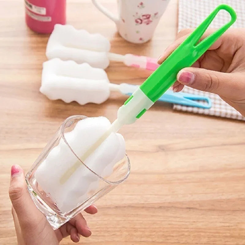 New 2 Pcs Sponge Baby Milk Feeding Bottle Brush Nipple Cleaning Cup Scrubber Washing Brushes Kitchen Cleaner Home Supplies