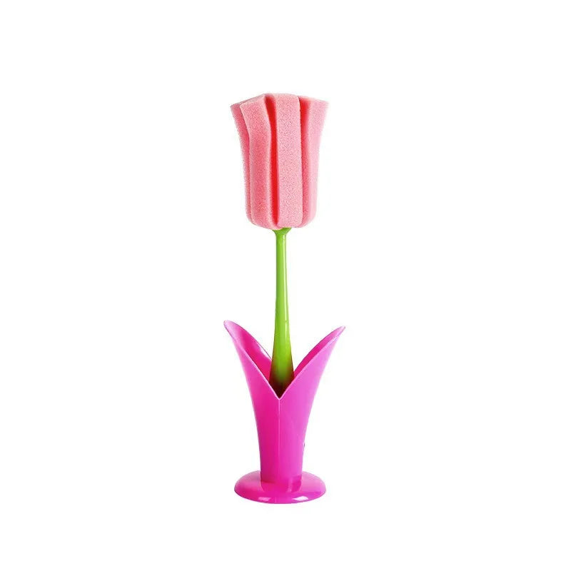 Tulip Style Reusable Cup Brush with Long Handle, Sponge Brush with Removable Sponge Head for Easy Cleaning Glasses,Water Cups