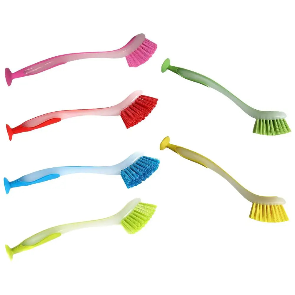 Multifunctional Pot Cleaning Brush Vertical Dishwashing Brush Kitchen Suction Cup Type Sink Cleaning Scrub LongHandle Tool Brush