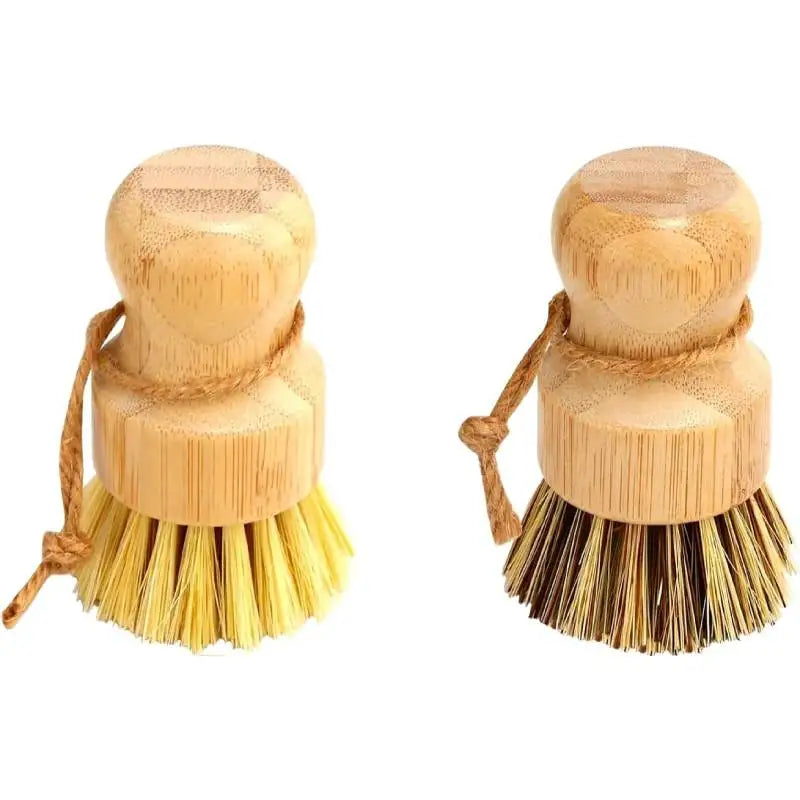 2pcs Bamboo Dish Scrub Brush Natural Scrub Cleaning Brush Vegetable Brush for Dishes Cast Iron Pots Pans Bathroom Kitchen Sink