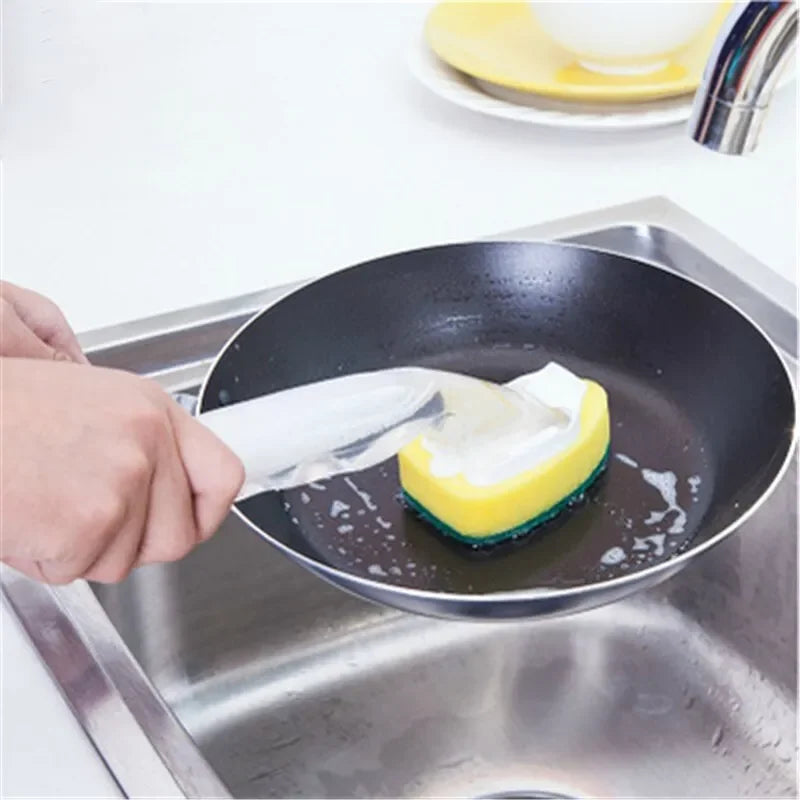 Dish Washing Tool Soap Dispenser Handle Refillable Bowls Pans Cups Cleaning Sponge Brush for Kitchen Clean Tools