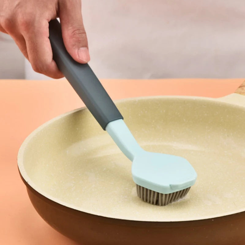 1PC Cleaning Brush Kitchen Soft Plastic Long Handle Silicone Brush Dishes Scrub POTS Brush Decontamination Cleaning Brush