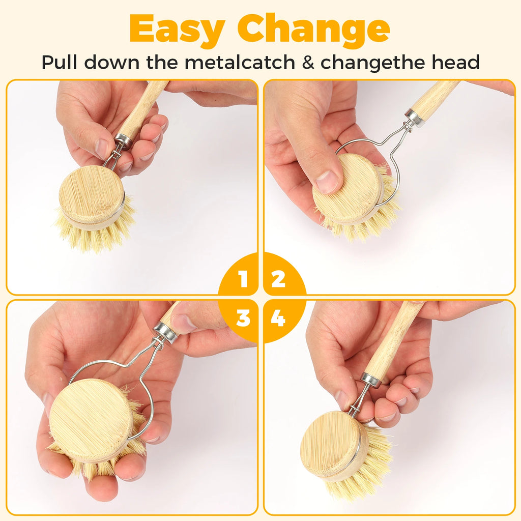 4/5Pcs Bamboo Dish Brush Set Pot Cleaning Brush Long Handle Kitchen Dishes Scrubber Strong Decontamination Rust Removal Utensils