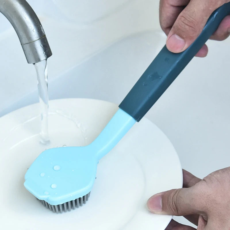 1PC Cleaning Brush Kitchen Soft Plastic Long Handle Silicone Brush Dishes Scrub POTS Brush Decontamination Cleaning Brush