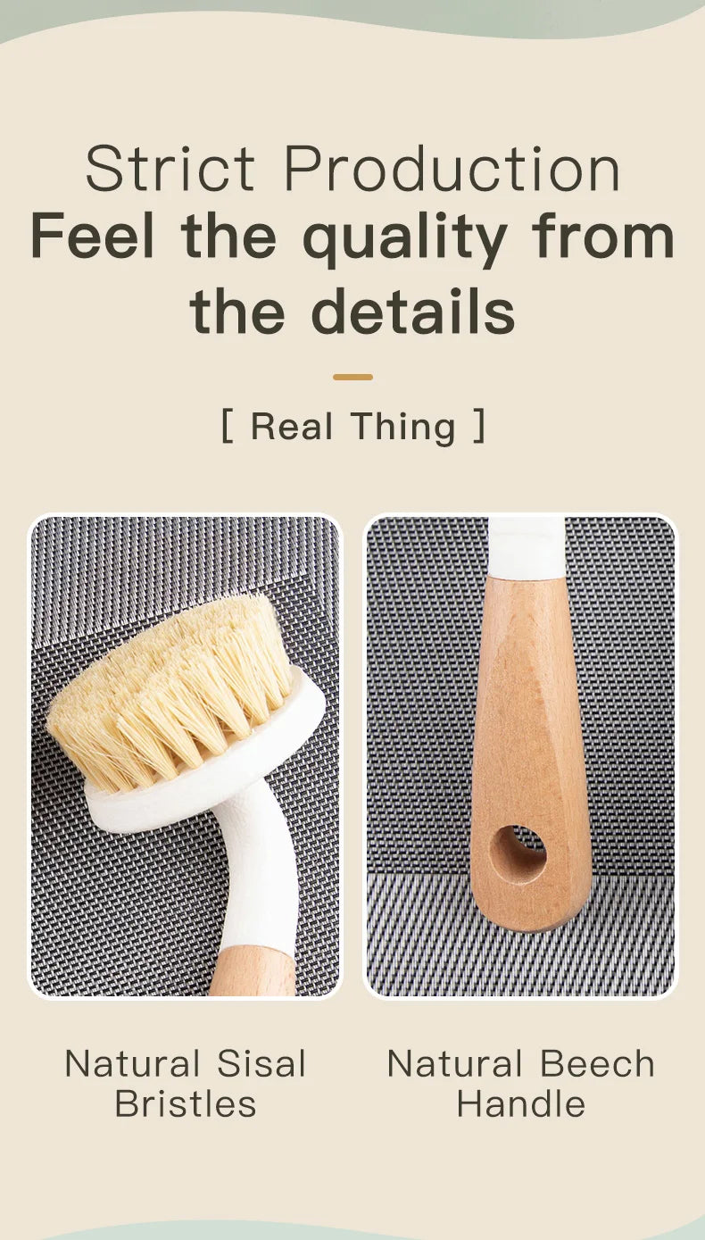 Natural Sisal Soft-Bristled Pot Brush, Household Kitchen Dishwashing Brush, Log Brush, Multi-Functional Beech Cleaning Brush