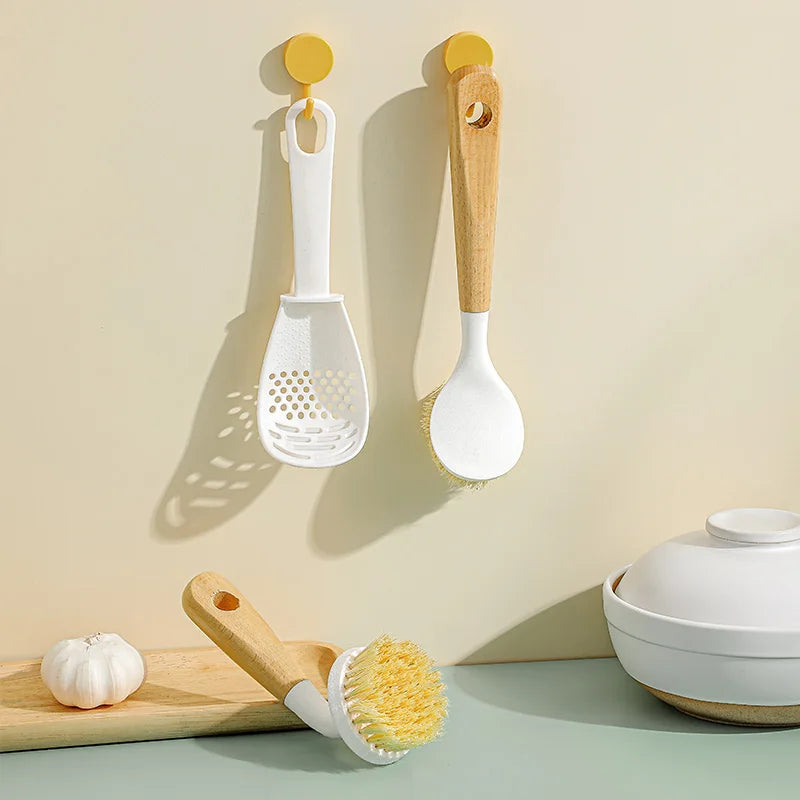 Natural Sisal Soft-Bristled Pot Brush, Household Kitchen Dishwashing Brush, Log Brush, Multi-Functional Beech Cleaning Brush