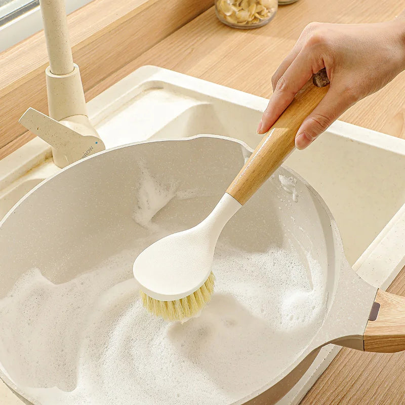 Natural Sisal Soft-Bristled Pot Brush, Household Kitchen Dishwashing Brush, Log Brush, Multi-Functional Beech Cleaning Brush