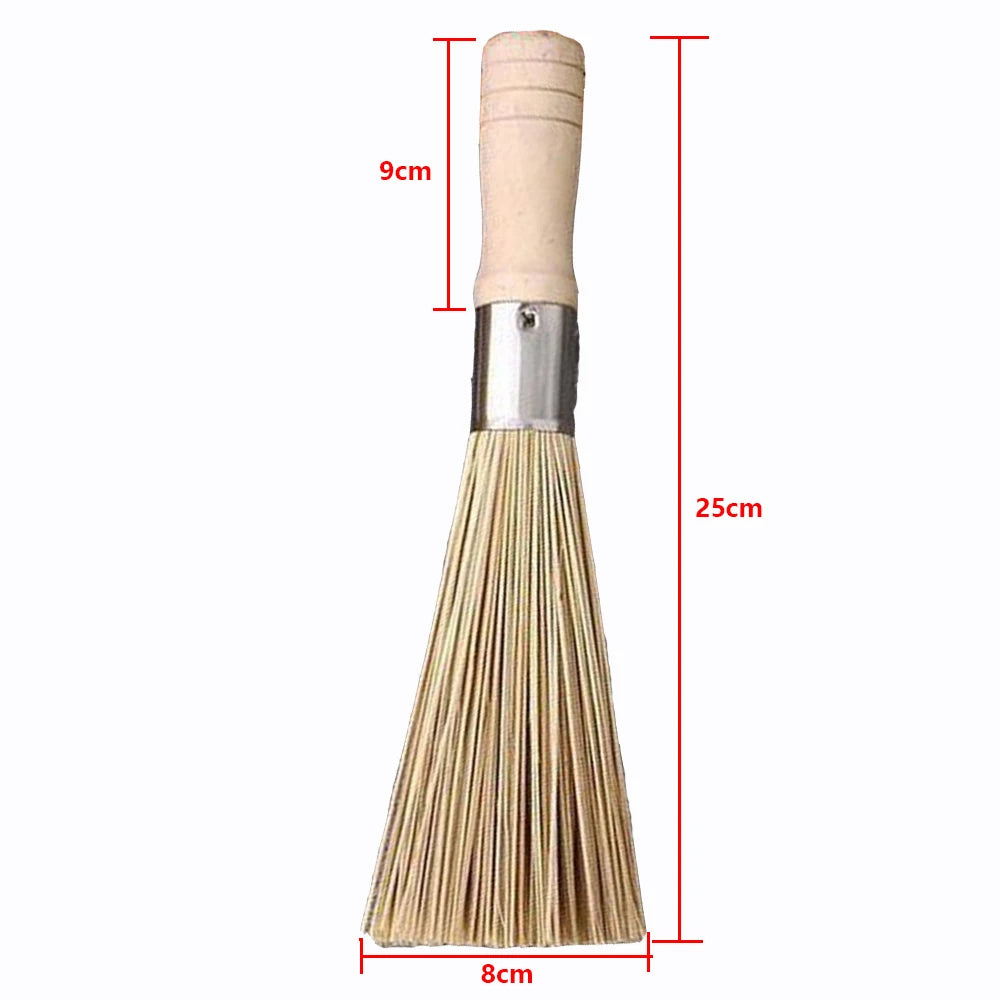 Natural Bamboo Wok Brush with Long Wooden Handle Durable Dish Scrubber Pot Pan Cleaner for Kitchen Home Restaurant Cleaning Tool
