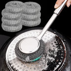 Strong Decontamination Cleaning Brush Long Handle Pot Brush Kitchen Pan Pot Dishes Cleaning Brush Steel Wire Metal Wool Scourer