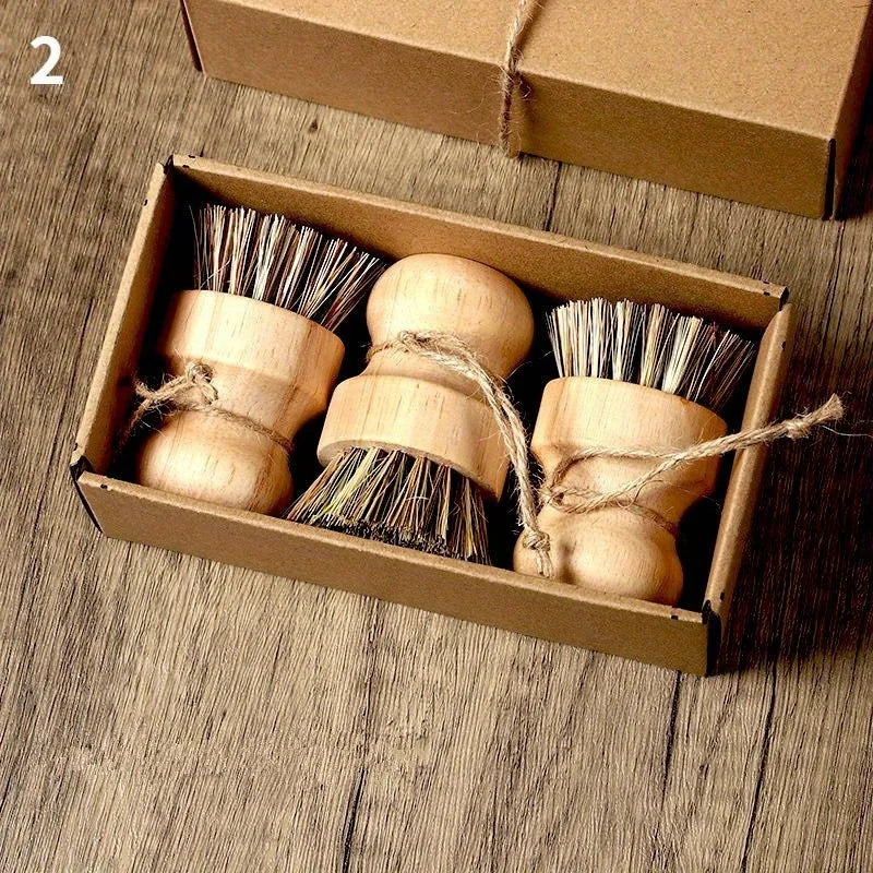 Natural Kitchen Dishwashing Brush with Wood Handle Non Oil Staining Rope Wash Pot Brush Natural Sisal Coconut Cleaning Supplies