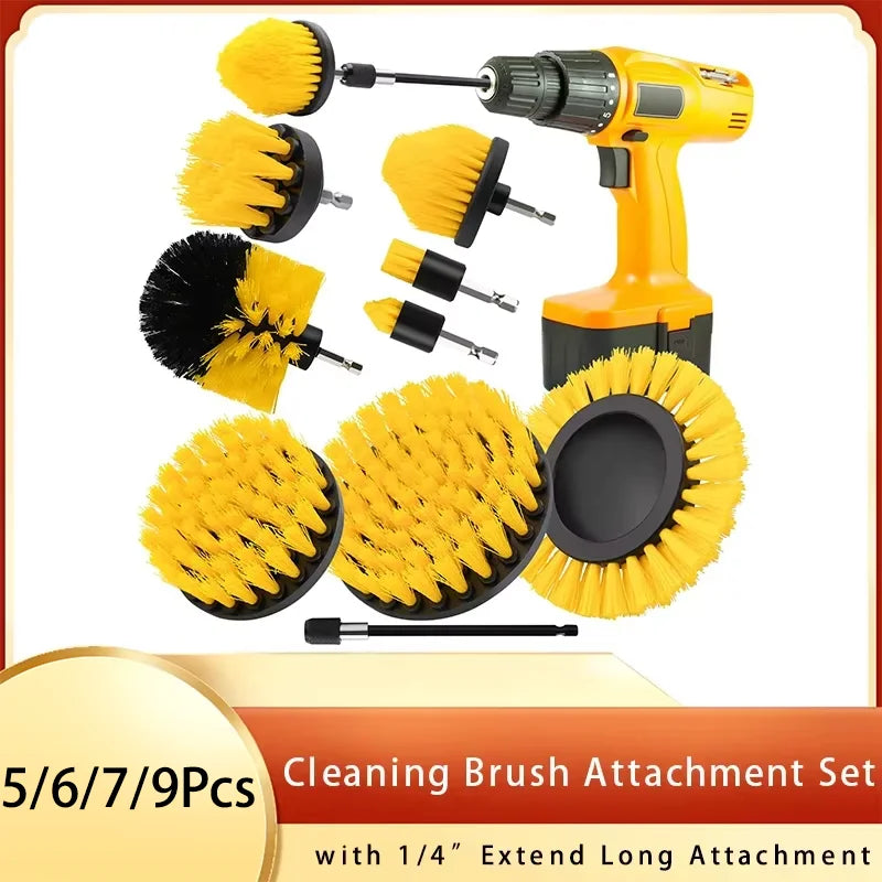 5/6/7/9 Pcs Cleaning Brush Attachment Set Power Scrubber Brush with 1/4“ Extend Long Drill Scrub Brush for Cleaning Shower