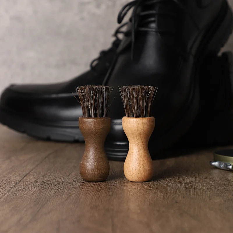 Horse Hair Oiling Brush, Beech Small Shoe Brush, Soft Fur Leather Shoe Care Brush, Dust Removal, Oiling and Polishing