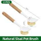 Natural Wooden Pot Brush With Sisal Bristles Durable Strong Scrubbing Eco Friendly Dish Brush For Cast Iron Skillet Pots Pans