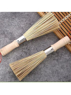 Natural Bamboo Wok Brush with Long Wooden Handle Durable Dish Scrubber Pot Pan Cleaner for Kitchen Home Restaurant Cleaning Tool