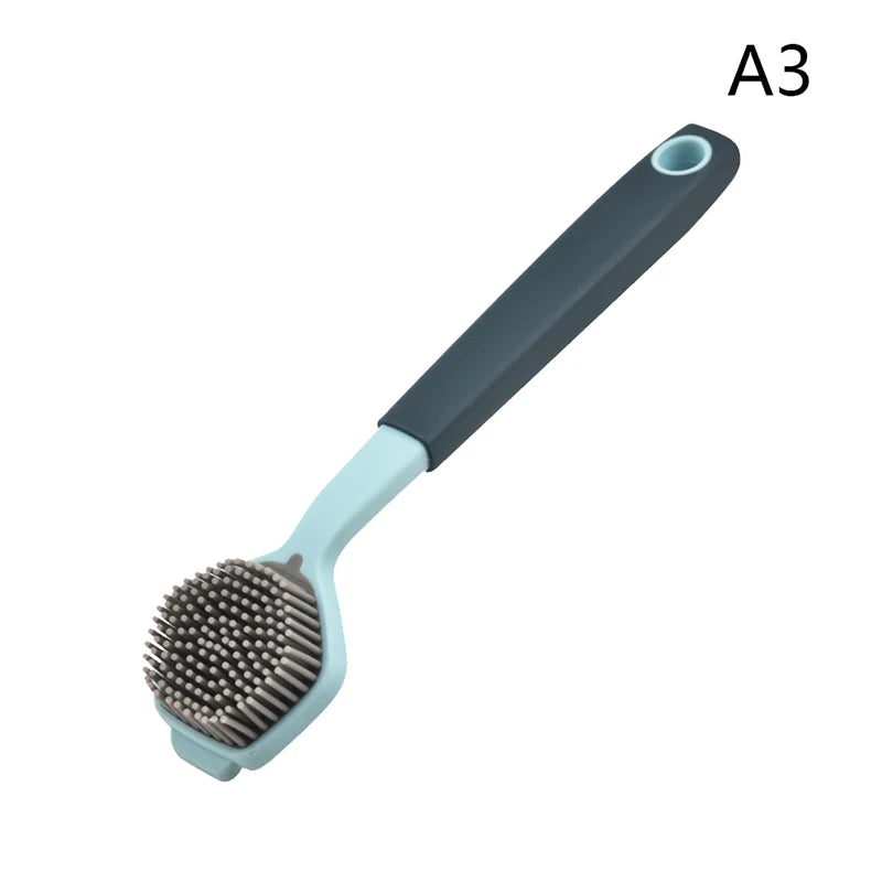 1PC Cleaning Brush Kitchen Soft Plastic Long Handle Silicone Brush Dishes Scrub POTS Brush Decontamination Cleaning Brush
