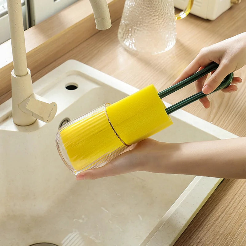 Double Sided Soft Sponge Brush U Shaped Extended Handle Washing Cup Brush Teapot Water Cup Milk Bottles Kitchen Cleaning Tools