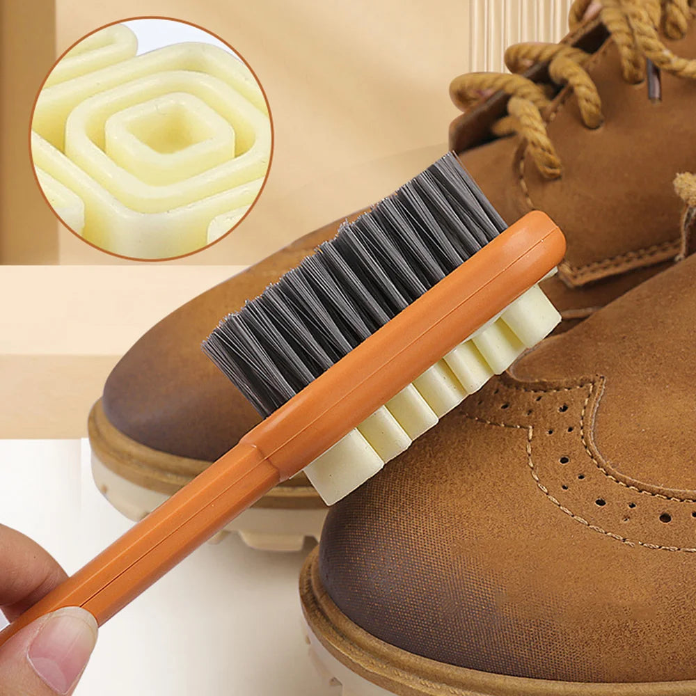 Long Handle 2-Sided Suede Cleaning Brush for Shoes Sneakers Stain & Dust Removal Rubber Boot Cleaner Shoe Brush