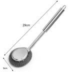 Strong Decontamination Cleaning Brush Long Handle Pot Brush Kitchen Pan Pot Dishes Cleaning Brush Steel Wire Metal Wool Scourer