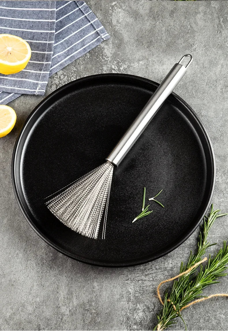 Kitchen Stainless Steel Cleaning Brush Long Handle Utensil Scrubber Anti-Rust Stainless Steel Kitchen Special Brush Pot Tool