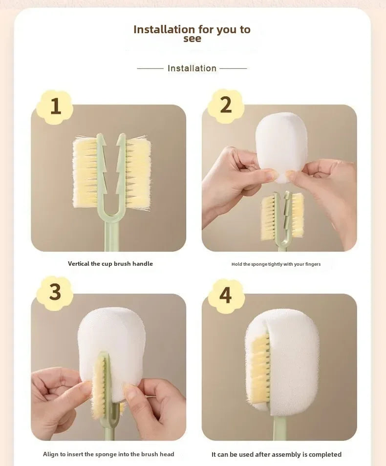 5-in-1cup Washing Tool for Household Use Multifunctional Cup Brush Water Cup Thermos Cup Brush Milk Bottle Cleaning Sponge Brush