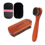 Horsehair Shoe Brush and Multifunctional Portable Plush Shoe Cloth Kit Wooden Handle Leather Car Shoe Cleaning Polishing 1 set