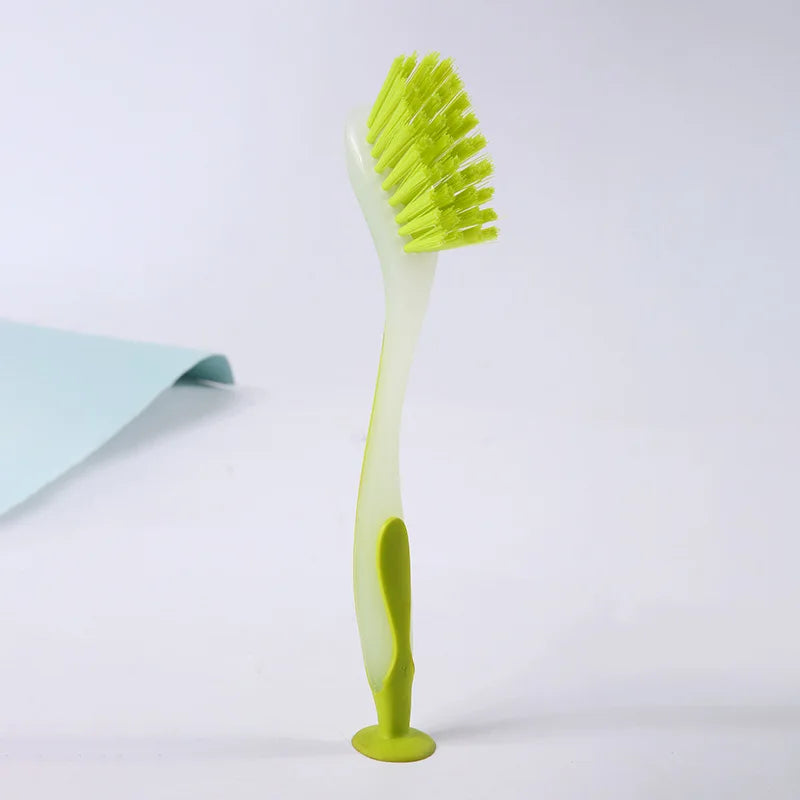 1pc Pot Cleaning Brush Vertical Multifunction Kitchen Suction Cup Type Sink Scrub Long Handle