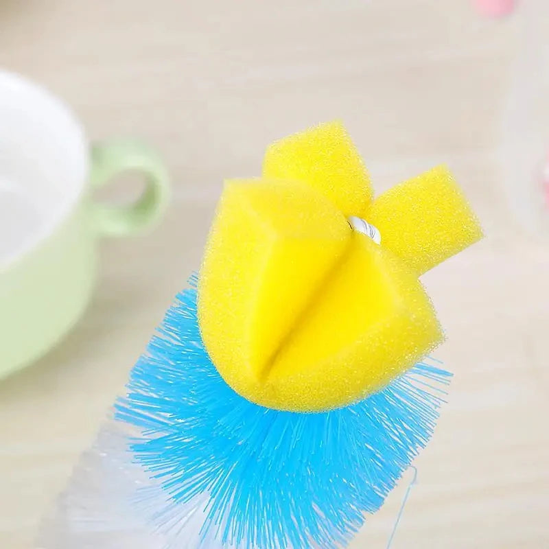 2 PCs/ Set Random Color Baby Bottle Cup 360-degree Sponge Cleaner+nipple Brush 360-degree Cleaning Tool Scrubber Cleaning Brush
