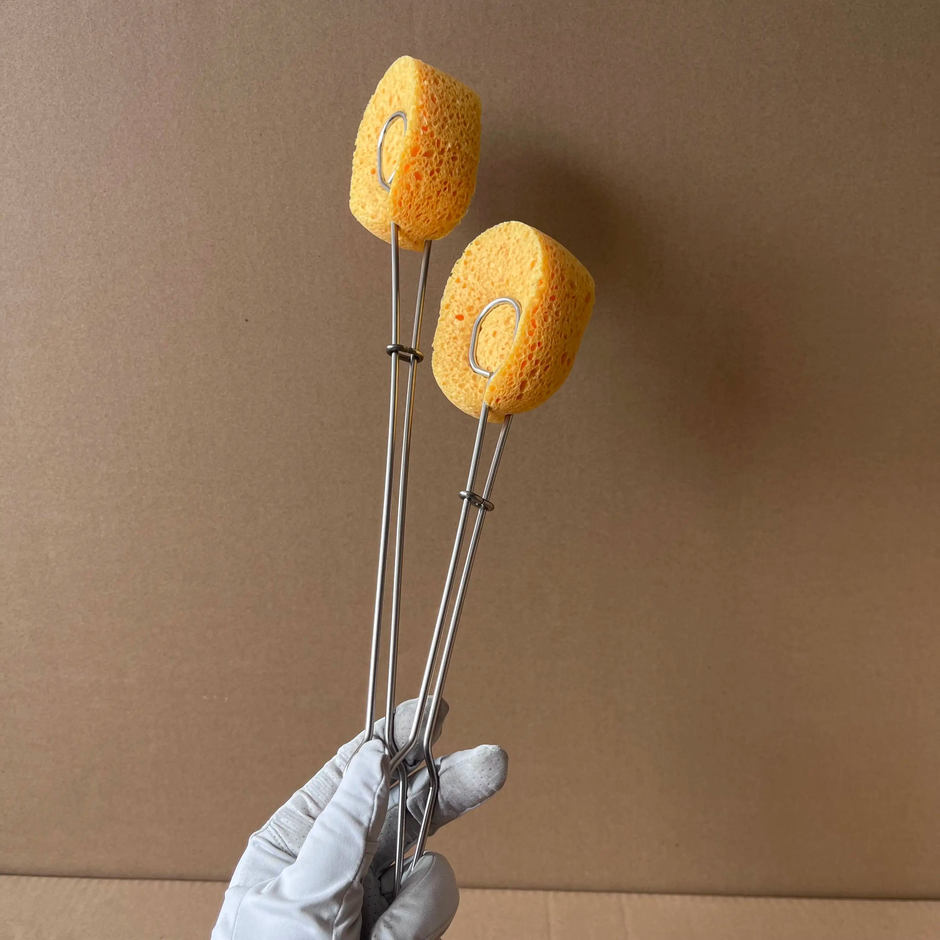 304 Stainless Steel Long Handle Replaceable Sponge  Natural Wood Pulp Cotton Sponge Cup Brush Sponge Bottle Cleaning Brush