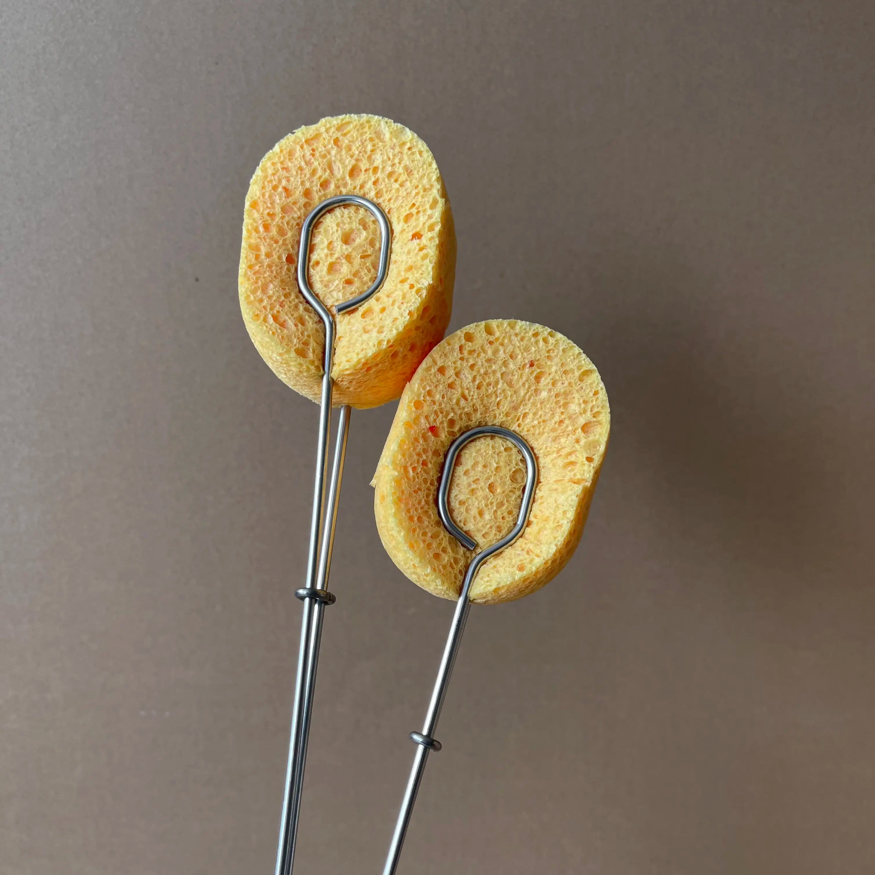 304 Stainless Steel Long Handle Replaceable Sponge  Natural Wood Pulp Cotton Sponge Cup Brush Sponge Bottle Cleaning Brush