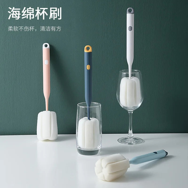 Household sponge head cleaning cup brush long handle thermos brush set washing tea cup bottle cleaning brush