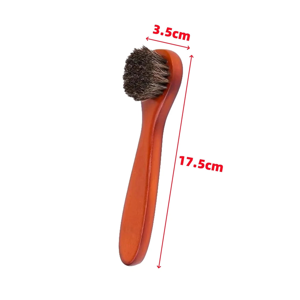 Horsehair Shoe Brush and Multifunctional Portable Plush Shoe Cloth Kit Wooden Handle Leather Car Shoe Cleaning Polishing 1 set