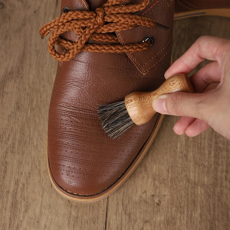 Horse Hair Oiling Brush, Beech Small Shoe Brush, Soft Fur Leather Shoe Care Brush, Dust Removal, Oiling and Polishing