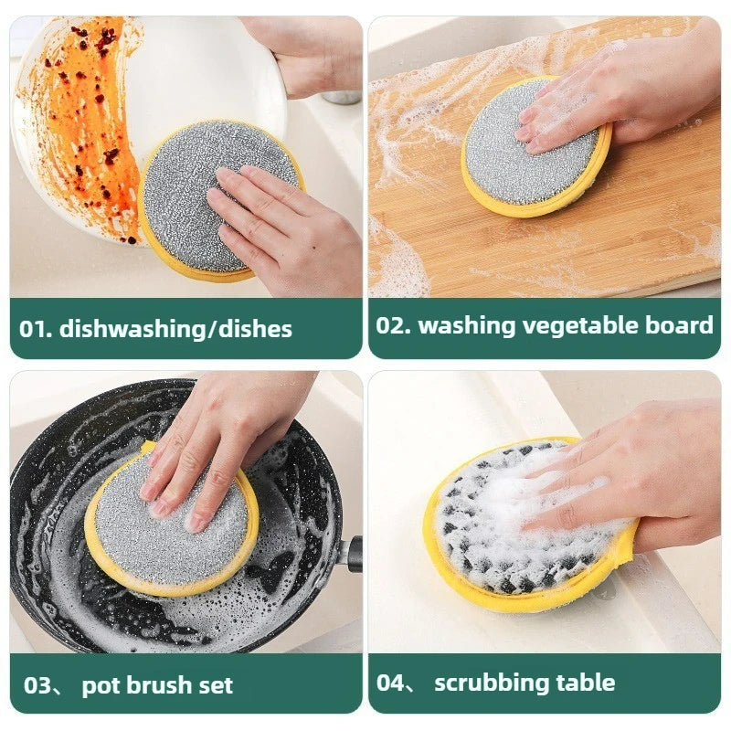5PCS Double-Side Dish Wash Sponges, Dish Washing Brush Pan Pot, Dishwashing Sponge, Household Cleaning Reusable Kitchen Tools