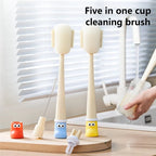 1PC Special sponge brush for washing cups Baby Bottle Straw Brush Five in one long handled cup brush Water cup cleaning artifact