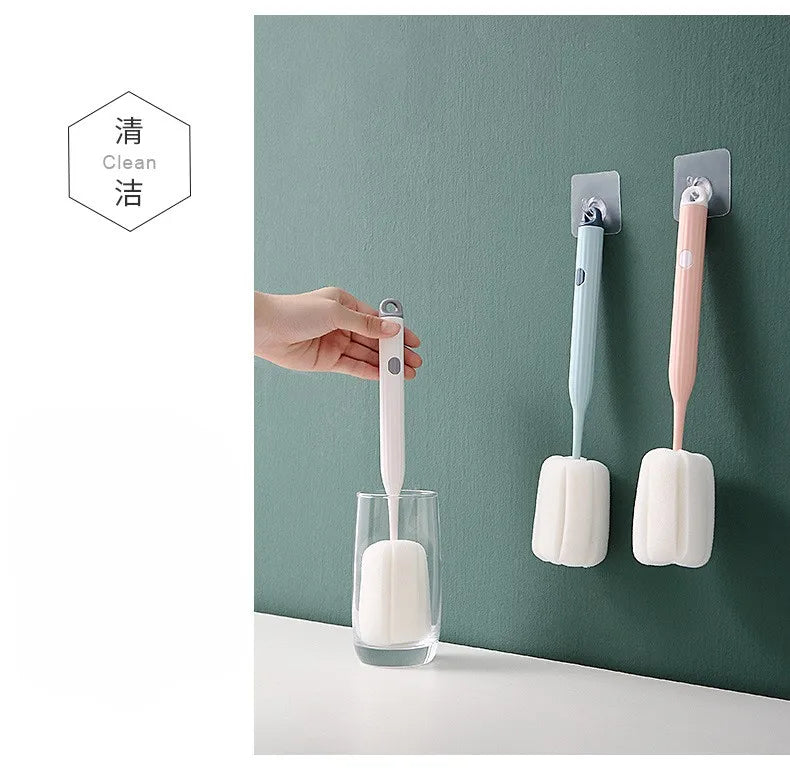 Household sponge head cleaning cup brush long handle thermos brush set washing tea cup bottle cleaning brush