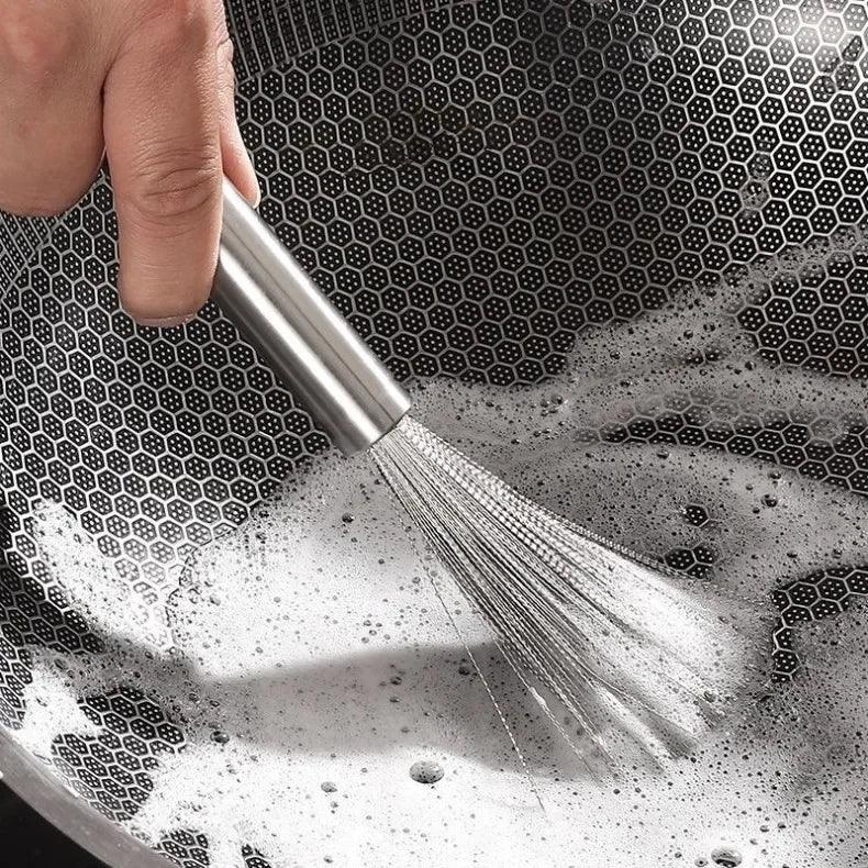 Kitchen Stainless Steel Cleaning Brush Long Handle Utensil Scrubber Anti-Rust Stainless Steel Kitchen Special Brush Pot Tool