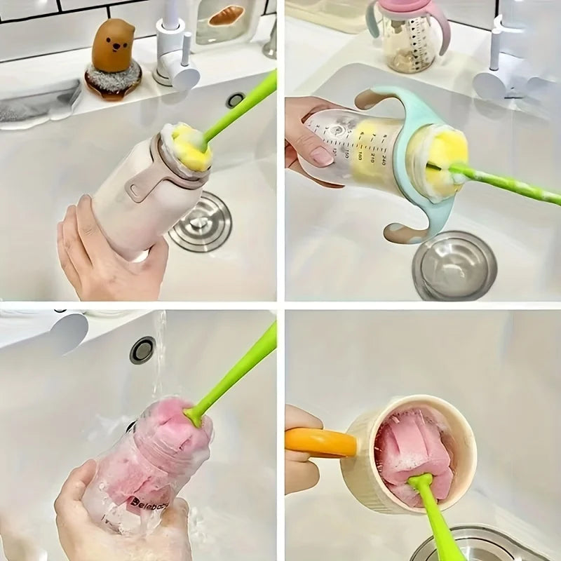 Tulip Style Reusable Cup Brush with Long Handle, Sponge Brush with Removable Sponge Head for Easy Cleaning Glasses,Water Cups