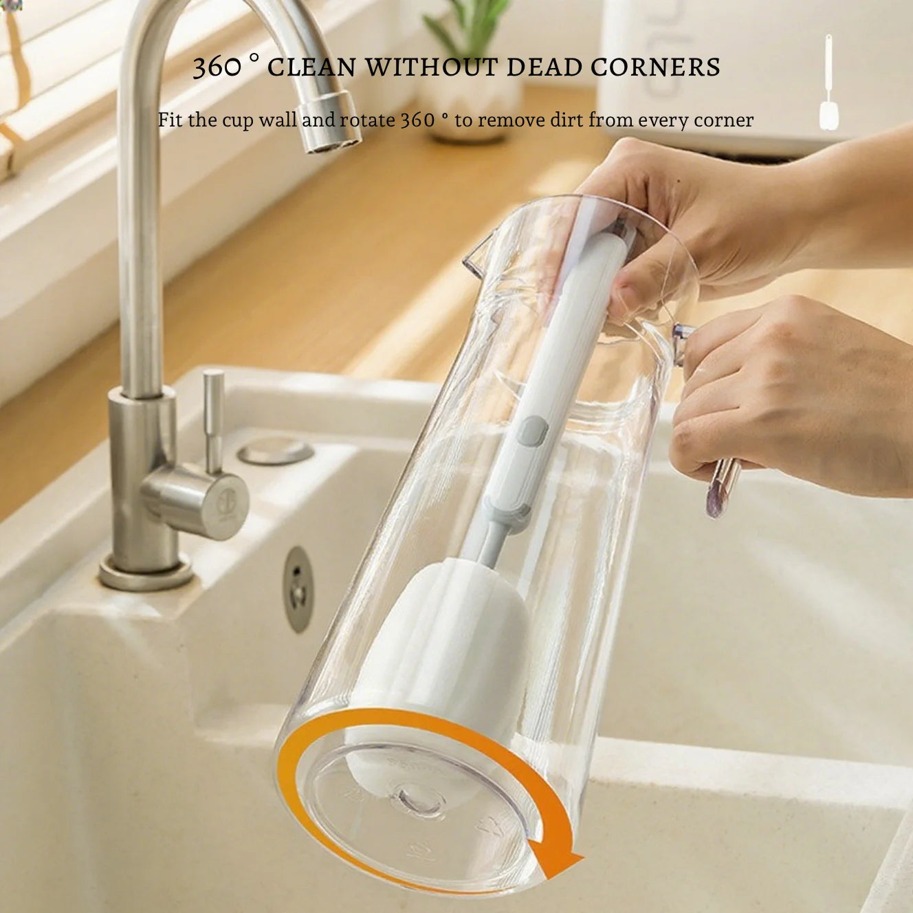 Detachable Long Handle Sponge Brush with Hanger - Cup & Bottle Cleaning Brush, Space Saving Sink Organizer (For Mugs, Glasses)